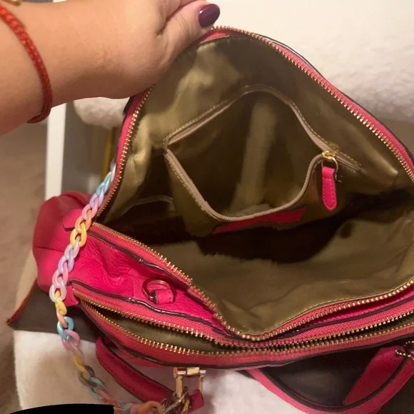 Coach Madison Pink Leather & Gold Crossbody strap & Colorful Tassel & Chain) - Picture 8 of 12